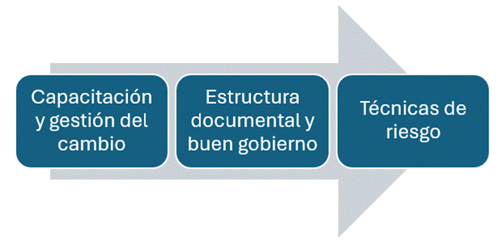 Capacitación y gestión del cambio, estructura documental y buen gobierno, técnicas de riesgo.